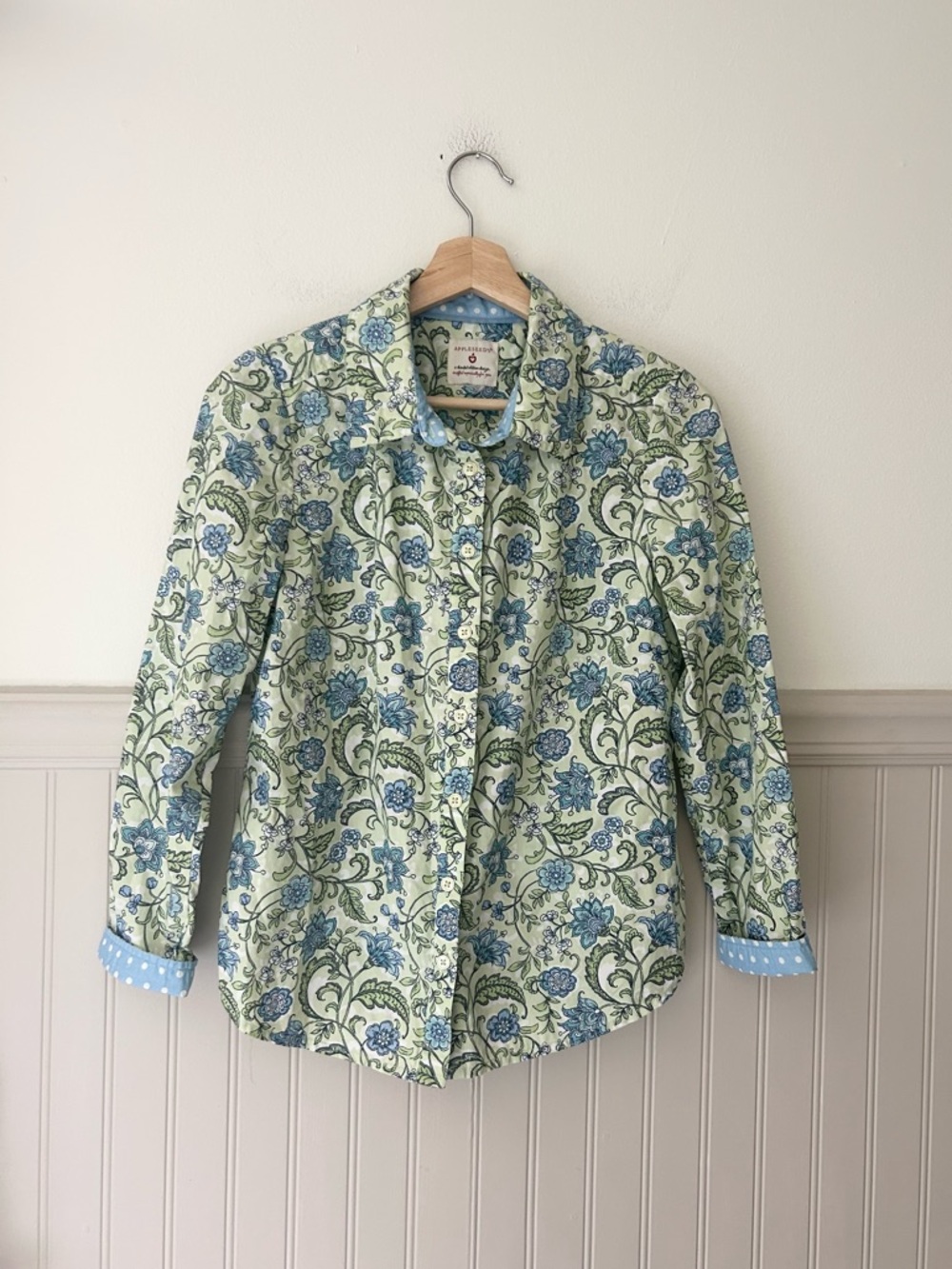 Appleseed's Small Green and Blue Floral Button-Down Shirt